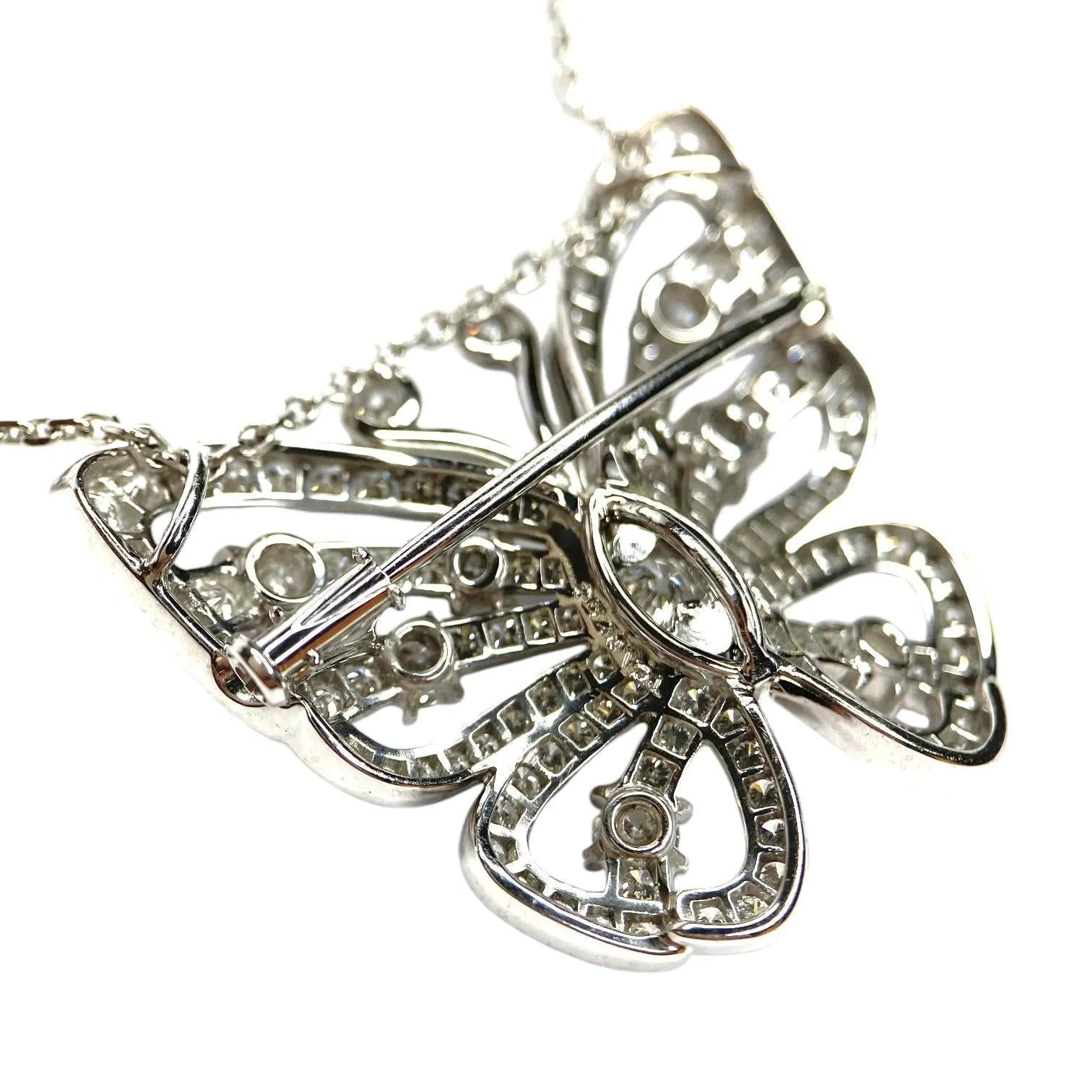 Vintage VAN CLEEF & ARPELS 18K White Gold Butterfly Diamond Pendant Brooch
