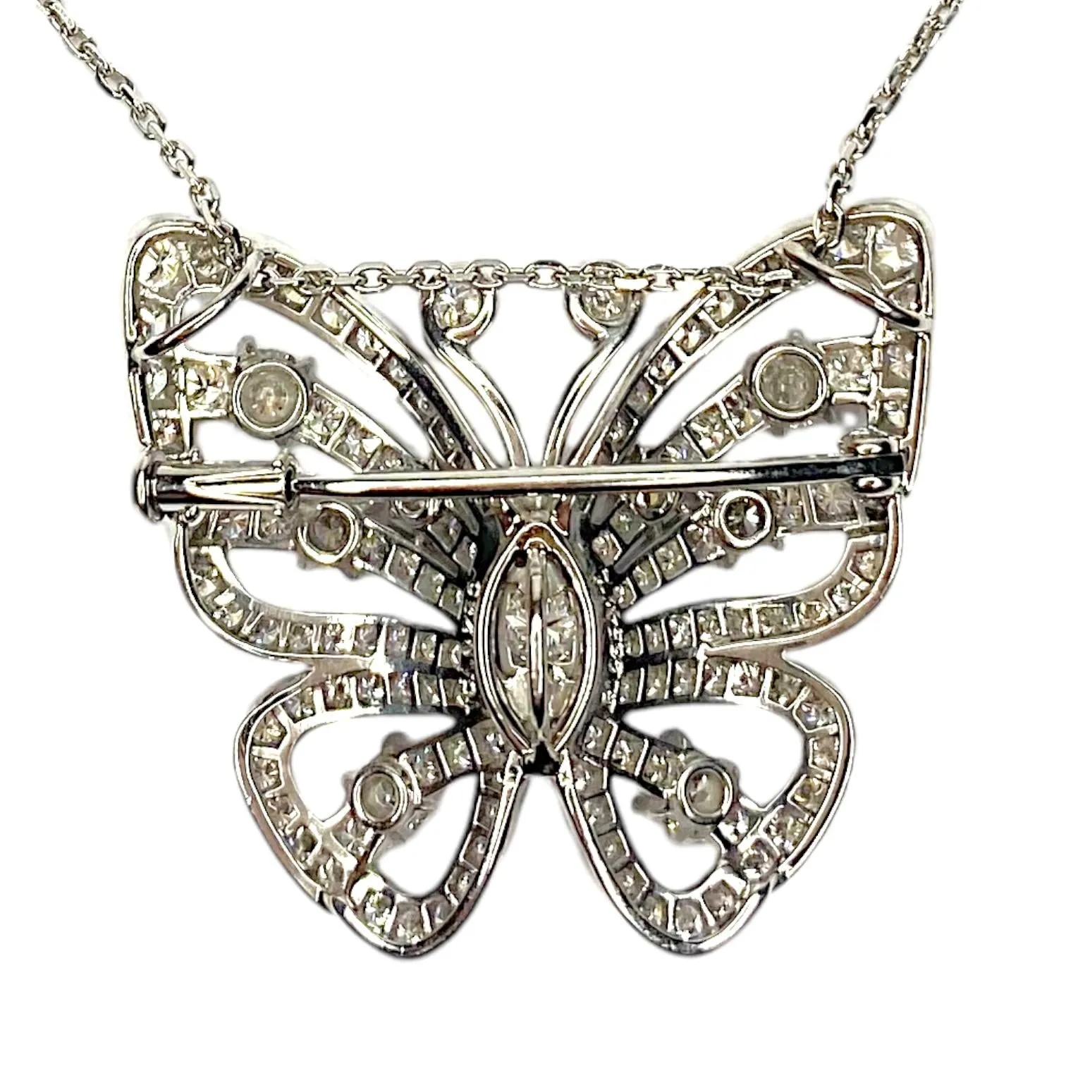 Vintage VAN CLEEF & ARPELS 18K White Gold Butterfly Diamond Pendant Brooch
