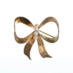 Vintage Victorian Inspired 1/20 12kt Gold Filled Bow Brooch with Pearls