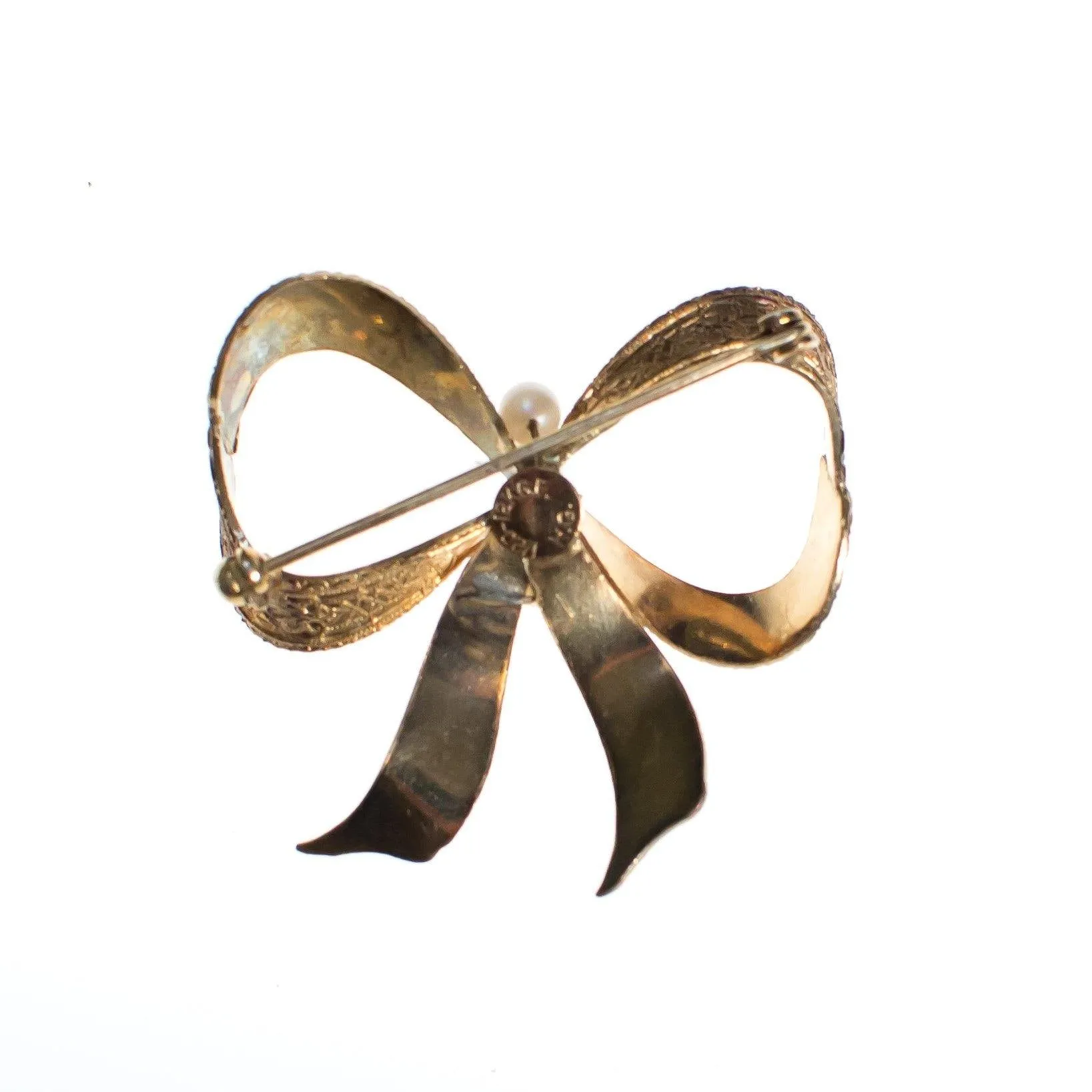 Vintage Victorian Inspired 1/20 12kt Gold Filled Bow Brooch with Pearls
