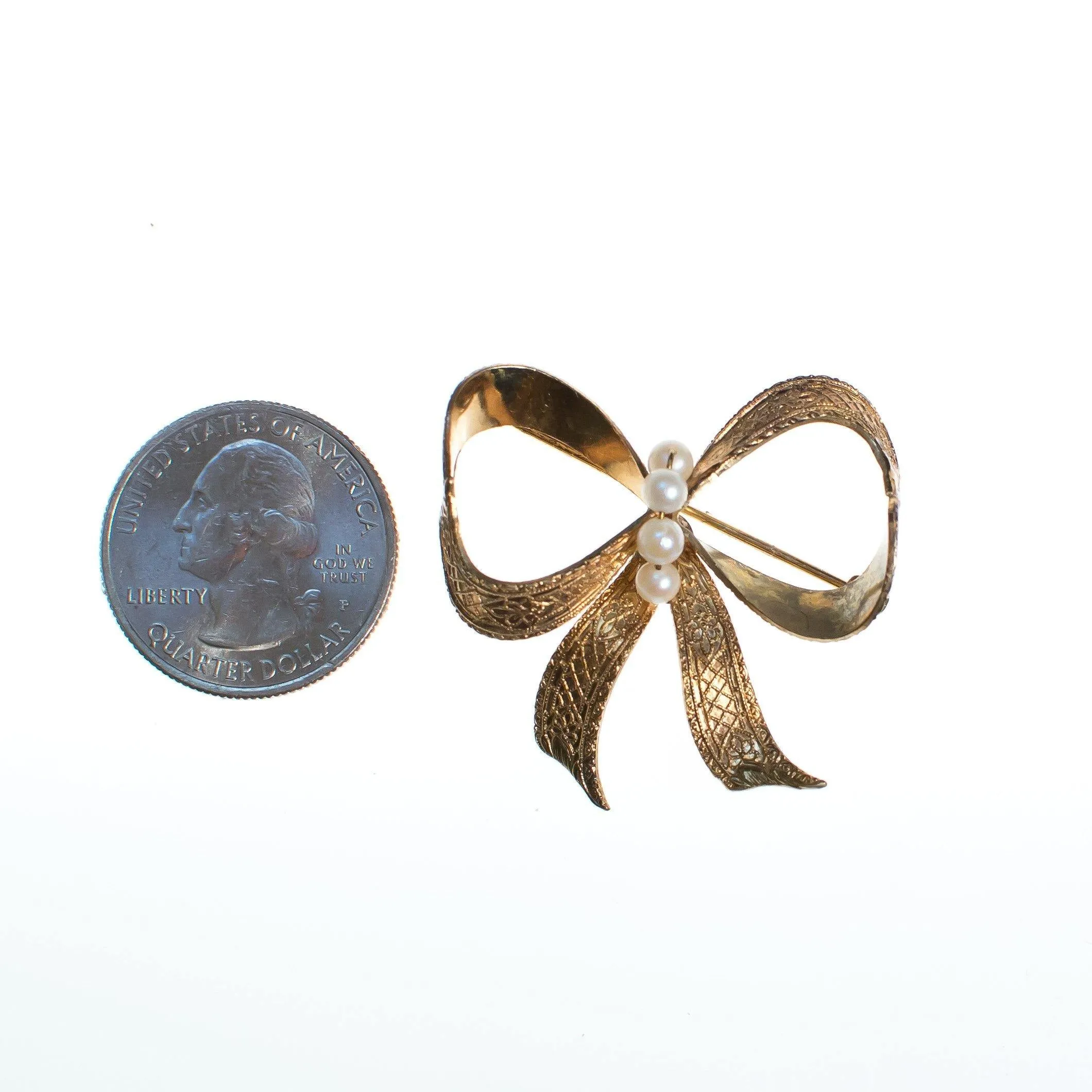 Vintage Victorian Inspired 1/20 12kt Gold Filled Bow Brooch with Pearls