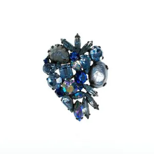 Vintage Weiss Blue Rhinestone and Gray Pearl Brooch