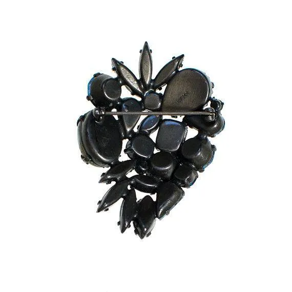 Vintage Weiss Blue Rhinestone and Gray Pearl Brooch
