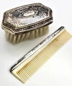 Web Sterling Antique Brush and comb set sterling silver topped baby brush combo