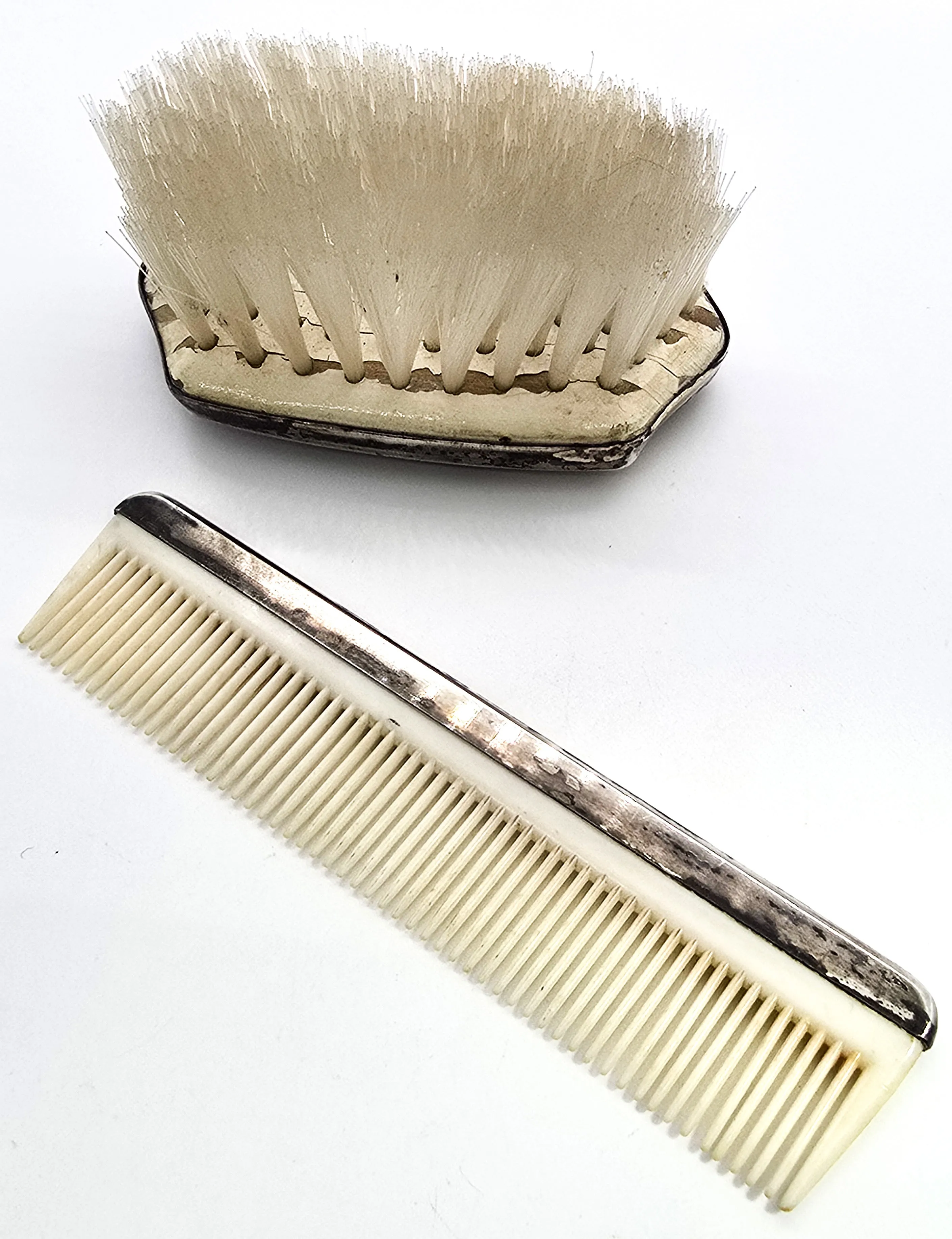 Web Sterling Antique Brush and comb set sterling silver topped baby brush combo