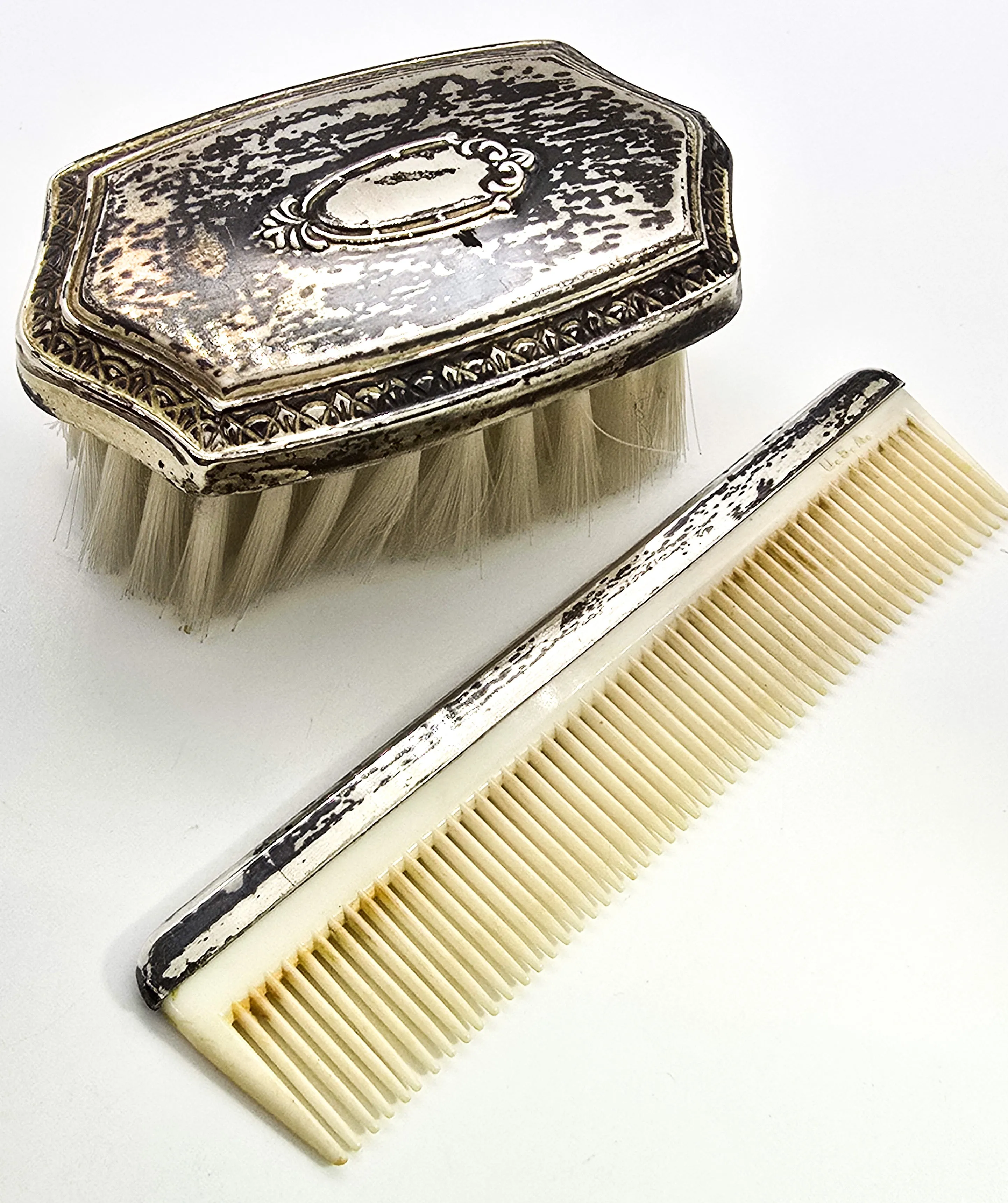 Web Sterling Antique Brush and comb set sterling silver topped baby brush combo