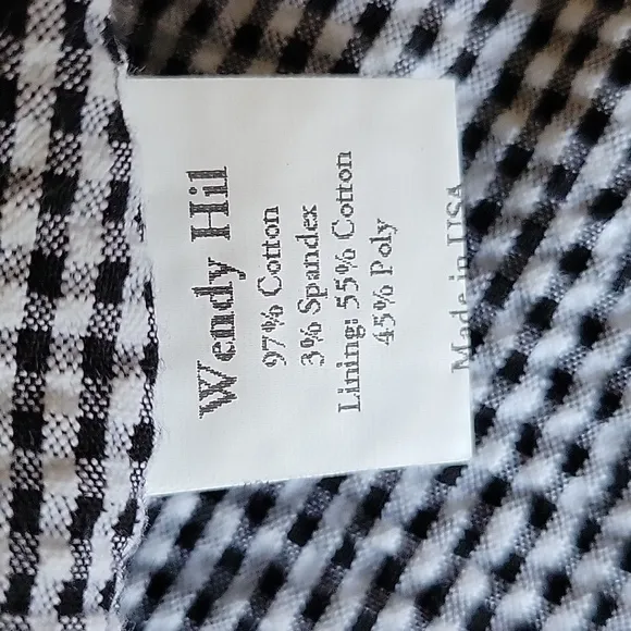 Wendy Hil 90s Black Cropped 3/4 Sleeve Jacket w/ Gingham Lining &amp; Retro Buttons