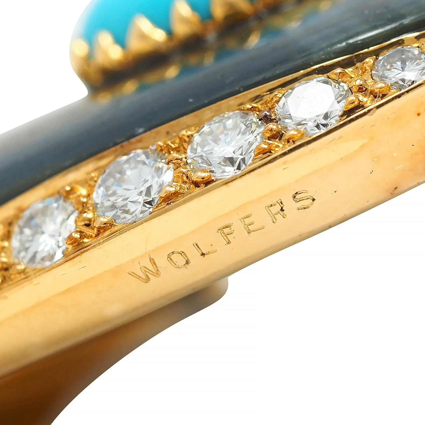 Wolfers French 1970's Diamond Turquoise Labradorite 18 Karat Yellow Gold Vintage Butterfly Brooch