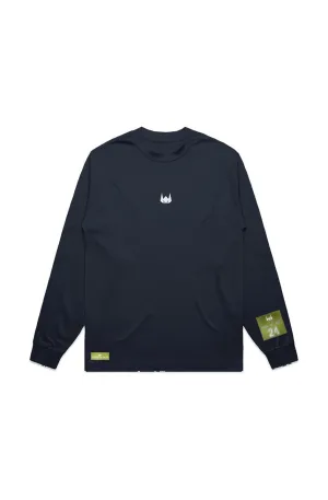 WOLFPACK UNLTD "BOLD STATEMENT" HEAVYWEIGHT OVERSIZED L/S EMBROIDERED TEE | NAVY BLUE