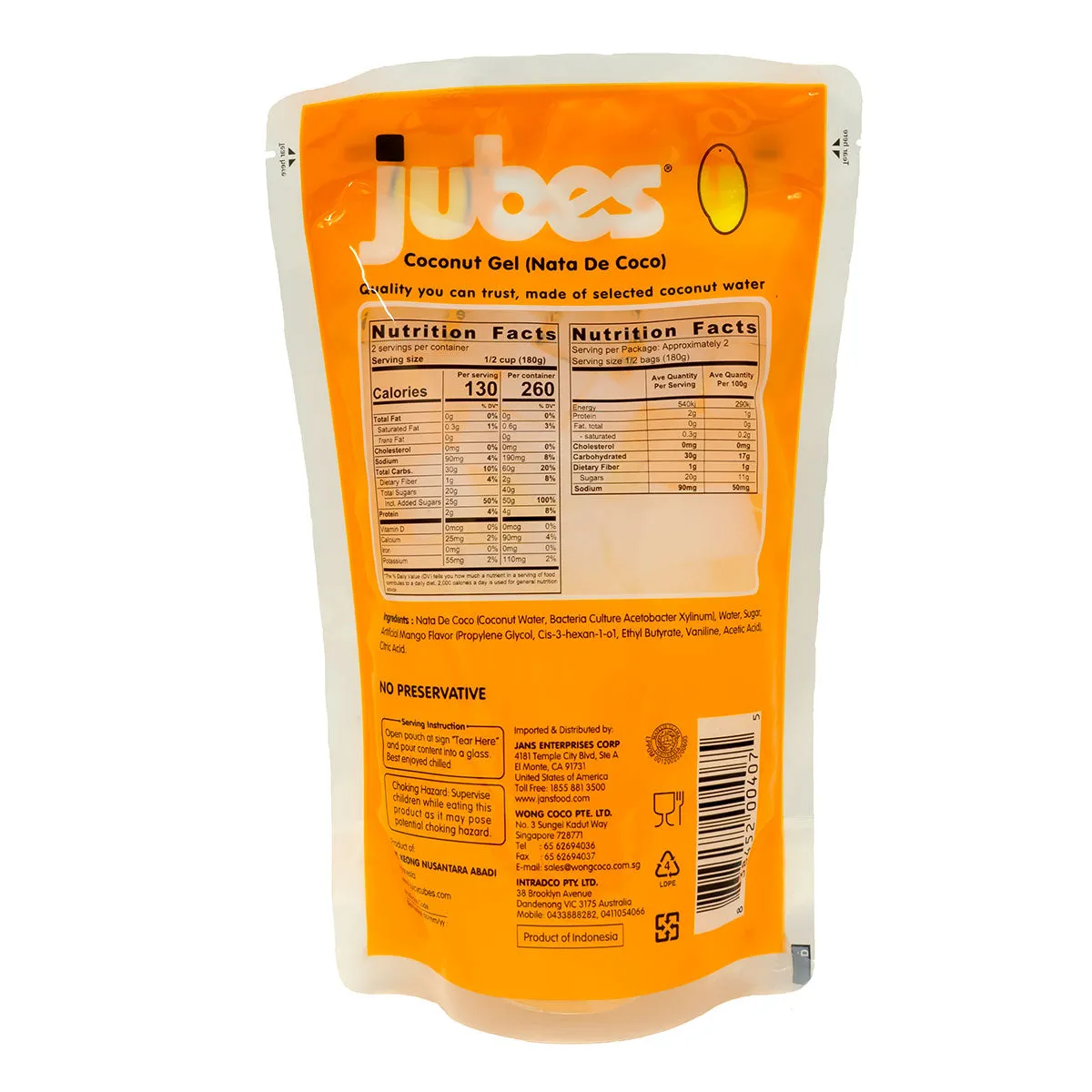 Wong Coco Jubes Nata De Coco With Coconut Water Mango Flavor - 360g